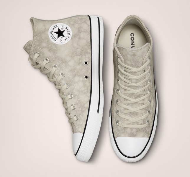 Pánské Plátěné Boty Converse Chuck Taylor All Star Distressed Læder Světle Béžový | 65BDHKNCM