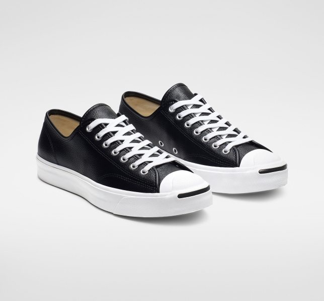 Pánské Plátěné Boty Converse Jack Purcell Læder Černé Bílé Bílé | 71GURAWLP