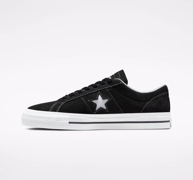 Pánské Semišové Boty Converse CONS One Star Pro Černé Černé Bílé | 65LHVFPOT