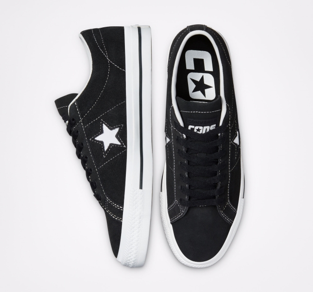 Pánské Semišové Boty Converse CONS One Star Pro Černé Černé Bílé | 65LHVFPOT