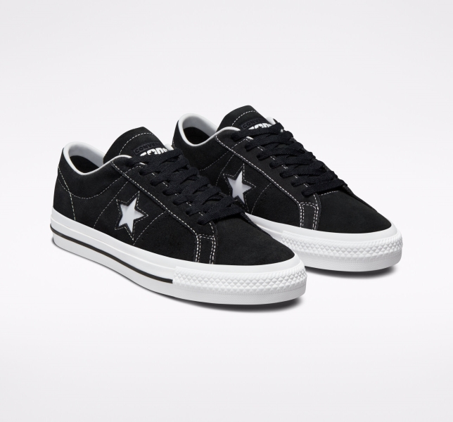 Pánské Semišové Boty Converse CONS One Star Pro Černé Černé Bílé | 65LHVFPOT