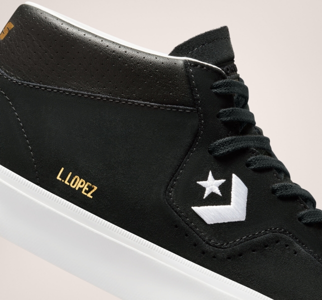 Pánské Skate Boty Converse CONS Louie Lopez Pro Mid Černé Černé Bílé | 65ISGFTZE