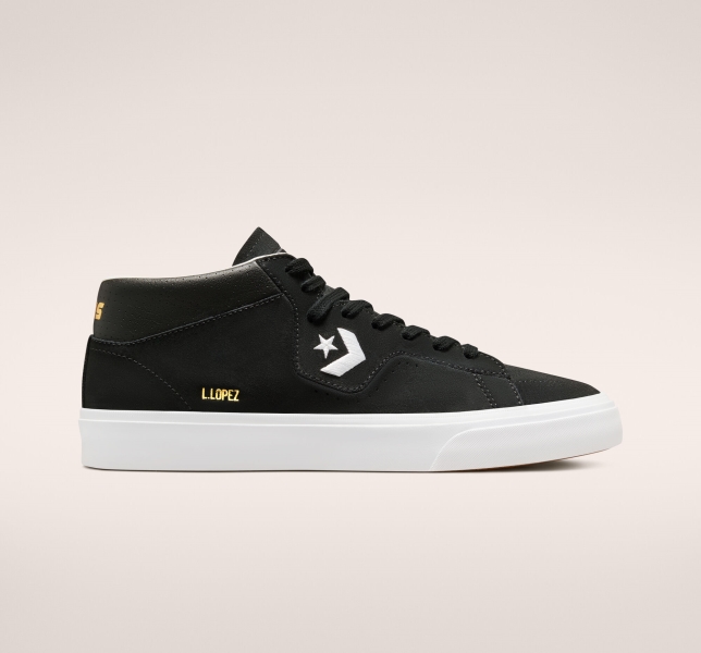 Pánské Skate Boty Converse CONS Louie Lopez Pro Mid Černé Černé Bílé | 65ISGFTZE